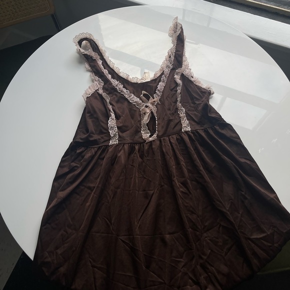 Vintage Brown Ruffle Milkmaid Lingerie Slip Dress - Picture 6 of 13